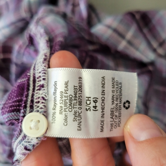 Time and Tru Women's Small Purple Plaid Long Sleeve Shirt V-neck Roll Tab Soft - Picture 6 of 6